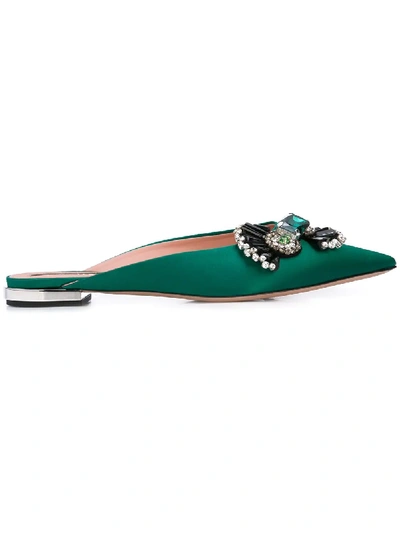 Shop Rochas Embellished Bow-tie Mules - Green