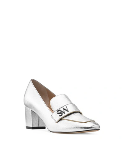 Shop Stuart Weitzman The Frances 60 In Silver Textured Metallic Leather