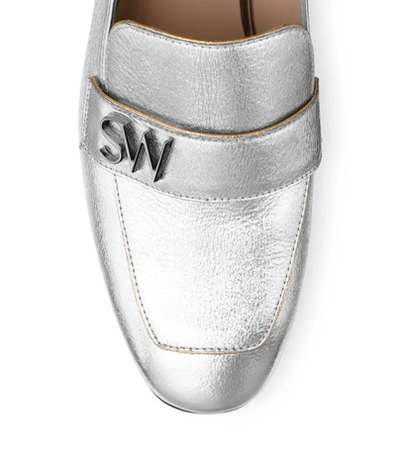 Shop Stuart Weitzman The Frances 60 In Silver Textured Metallic Leather