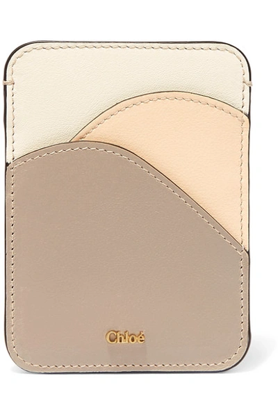 Shop Chloé Color-block Leather Cardholder In Gray