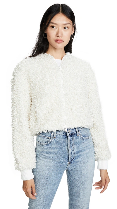 Shop Tibi Cropped Bomber Jacket In Ivory