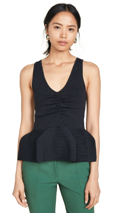 Shop Tibi Sculpted Peplum Tank In Dark Navy