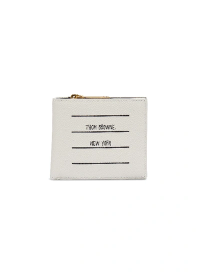 Shop Thom Browne Label Print Colourblock Leather Coin Bifold Wallet In White