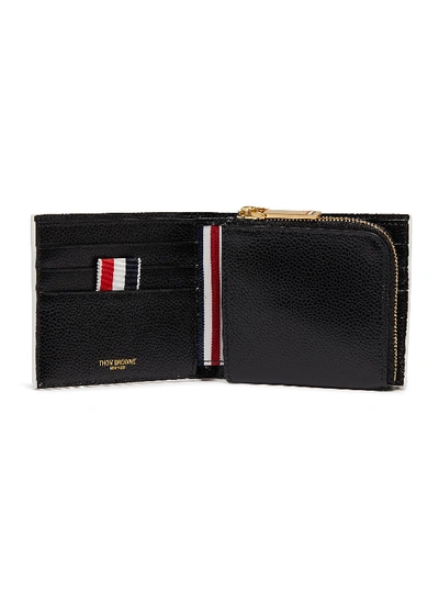 Shop Thom Browne Label Print Colourblock Leather Coin Bifold Wallet In White