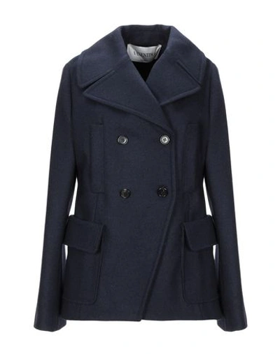 Shop Valentino Coat In Dark Blue