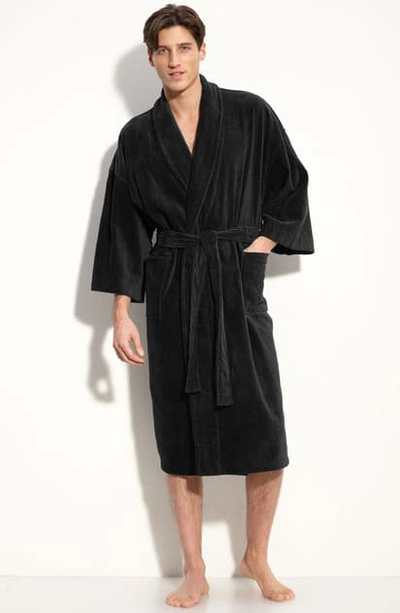Shop Majestic Terry Velour Robe In Black