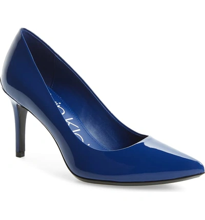 Shop Calvin Klein 'gayle' Pointy Toe Pump In Royal Blue Patent Leather