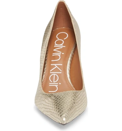 Shop Calvin Klein Gayle Pointed Toe Pump In Soft Gold Leather