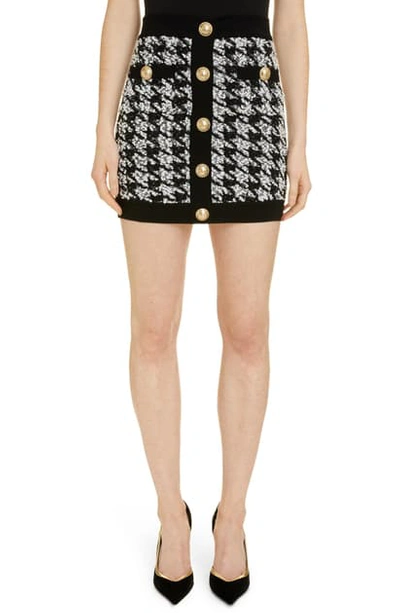 Shop Balmain Houndstooth Tweed Miniskirt In Eab Noir/ Blanc