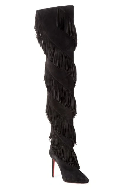 Shop Christian Louboutin Bolcheva Fringe Over The Knee Boot In Black