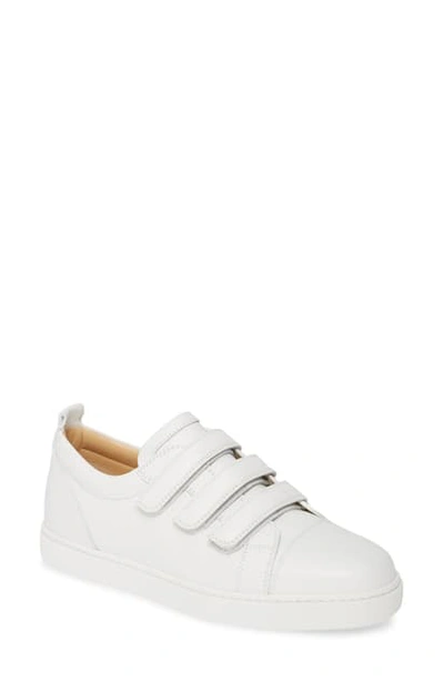Shop Christian Louboutin Kiddo Donna Three Strap Leather Sneakers In White