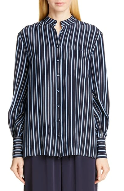 Shop Co Llar Stripe Silk Shirt In Navy Stripe