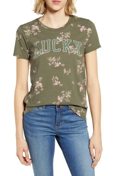 Shop Lucky Brand Floral Print Logo Tee In Grape Leaf