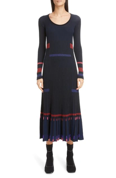 Shop Kenzo Rib Long Sleeve Midi Sweater Dress In Black