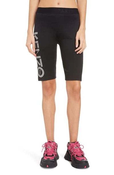 Shop Kenzo Logo Stretch Cotton Cyclist Shorts In Black