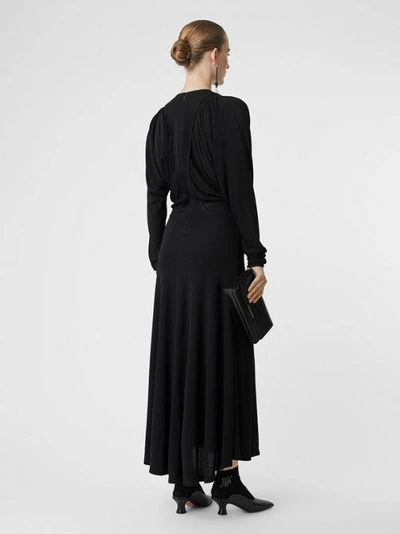 Shop Burberry Ruched Panel Jersey Gown In Black