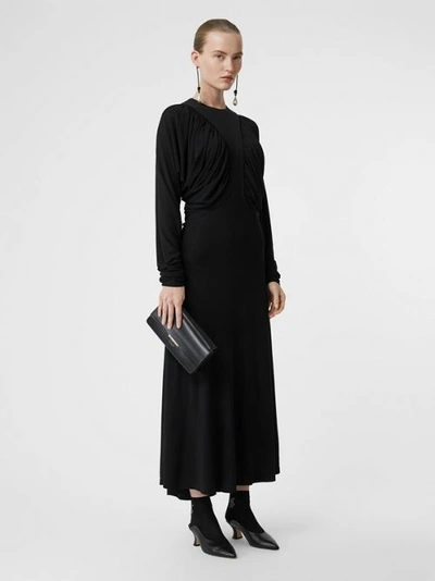 Shop Burberry Ruched Panel Jersey Gown In Black