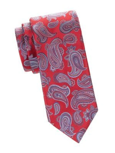 Shop Brioni Paisley Silk Tie In Bluette Red