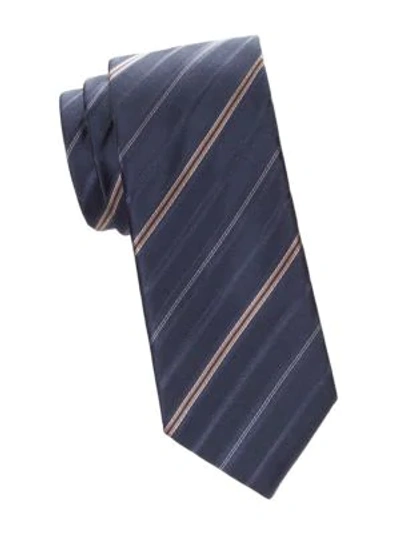 Shop Brioni Men's Silk Striped Tie In Brown Navy