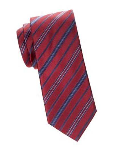 Shop Brioni Silk Striped Tie In Red Navy