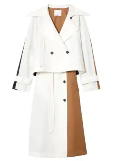 Shop Tibi Technical Twill Colourblock Tiered Trench Coat In Ivory Multi