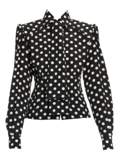 Shop Dolce & Gabbana Women's Silk Polka Dot Tieneck Blouse In Black