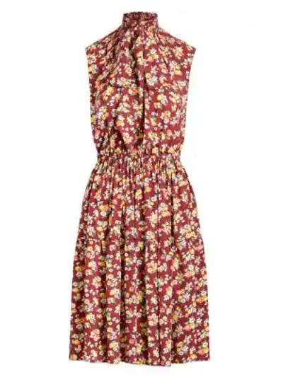 Shop Polo Ralph Lauren Sleeveless Floral Dress In Burgundy