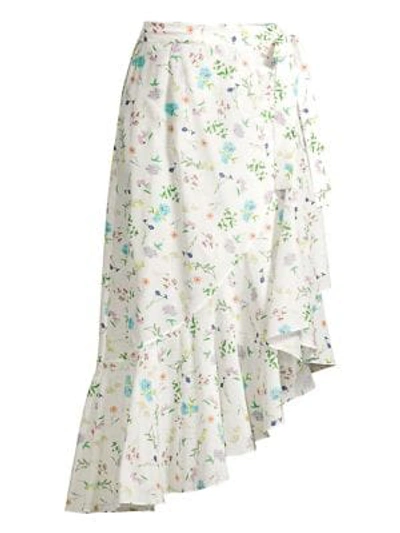 Shop Paper London Lagos Floral Flounce Midi Skirt In White Multi
