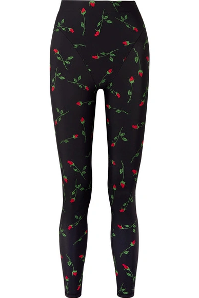 Shop Adam Selman Sport Floral-print Stretch Leggings In Black