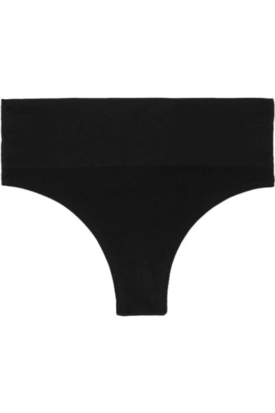 Shop Skin The Tummy Toner Organic Cotton-blend Jersey Thong In Black