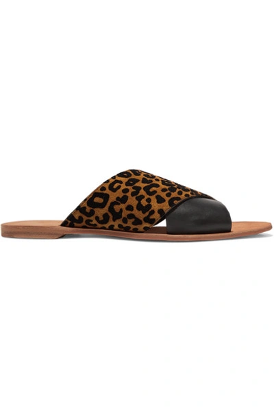 Shop Diane Von Furstenberg Bailie Leopard-print Suede And Leather Slides In Leopard Print