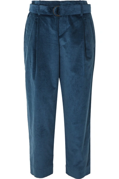Shop Brunello Cucinelli Oversized Cropped Cotton And Cashmere-blend Corduroy Pants In Blue