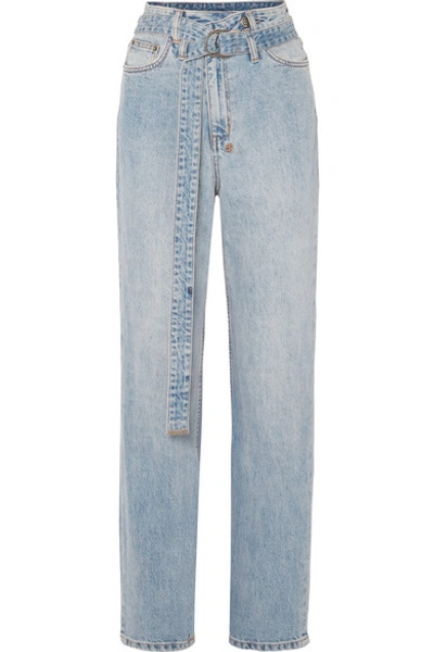 Shop Ksubi Playback Belted High-rise Straight-leg Jeans In Light Denim