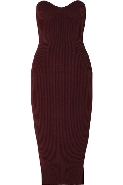 Shop Khaite Loie Strapless Ribbed-knit Midi Dress In Red