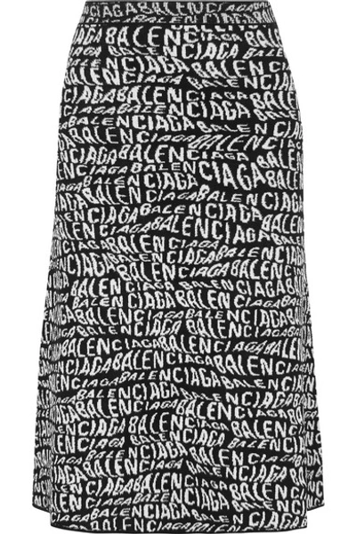 Shop Balenciaga Intarsia-knit Midi Skirt In Black