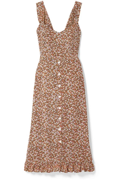 Shop Faithfull The Brand Yasmin Floral-print Crepe Midi Dress In Brown