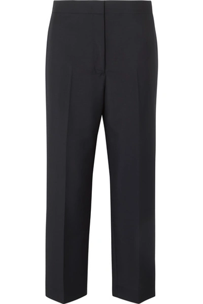 Shop Jil Sander Cropped Wool And Mohair-blend Pants In Navy