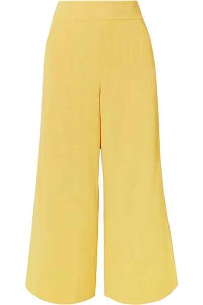 Shop Alice And Olivia Donald Cropped Crepe Wide-leg Pants In Yellow