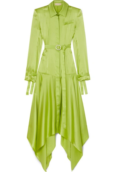 Shop Materiel Belted Asymmetric Silk-satin Shirt Dress In Lime Green