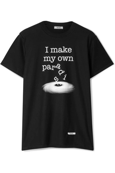 Shop Blouse I Make My Own Paradise Printed Cotton-jersey T-shirt In Black