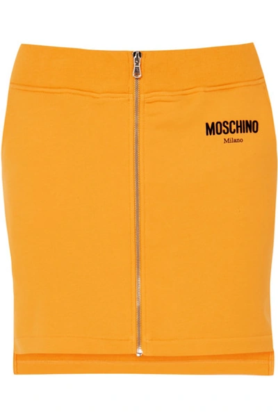 Shop Moschino Flocked Cotton-jersey Mini Skirt In Yellow