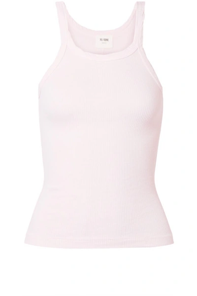 Shop Re/done Ribbed Cotton-jersey Tank In Pastel Pink