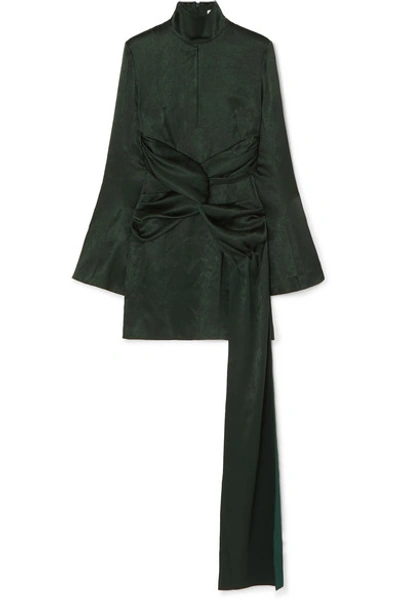 Shop 16arlington Catherine Draped Satin Mini Dress In Green