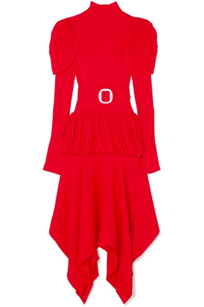 Shop Materiel Belted Tiered Jacquard Dress In Red