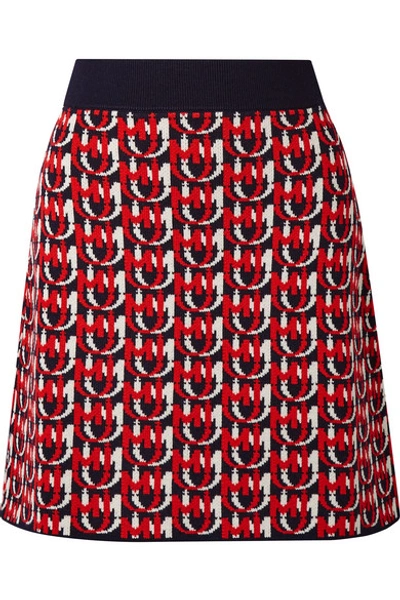 Shop Miu Miu Wool-blend Jacquard-knit Mini Skirt In Red