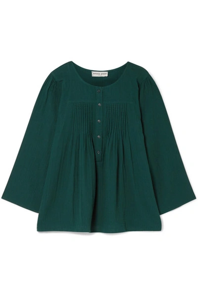 Shop Apiece Apart Las Damas Pintucked Crinkled Cotton-gauze Blouse In Emerald