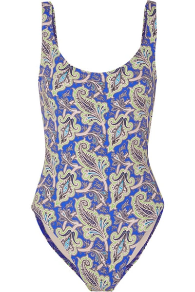 Shop Etro Printed Swimsuit In Blue