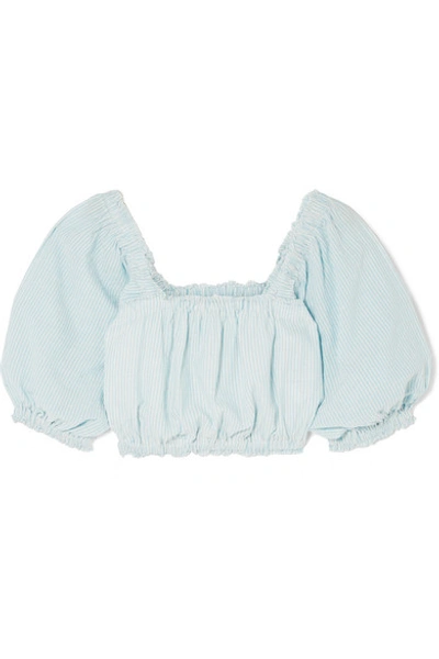 Shop Apiece Apart Francisca Cropped Striped Organic Cotton-voile Top In Sky Blue