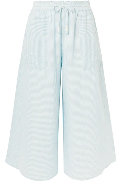 Shop Apiece Apart Galicia Striped Organic Cotton-voile Culottes In Sky Blue