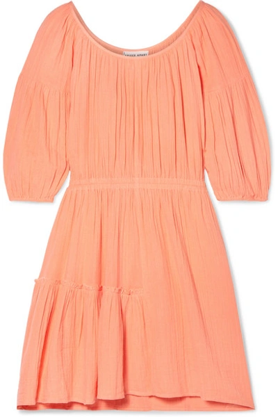 Shop Apiece Apart Camellia Crinkled Cotton-gauze Mini Dress In Coral